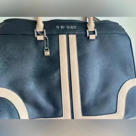 G by Guess Tote Black with Tan Detail Pebbled Leather Travel Bag Shoulder Bag - Picture 3 of 16